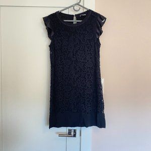 Ella Moss Crew Neck Knee Length Dress Black Lined Cotton M